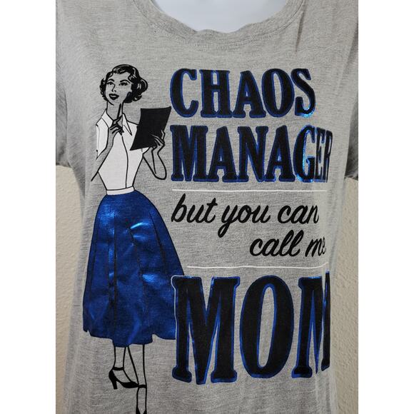 Gray Heathered Black Blue Graphic Print Chaos Manager Just Call Me Mom Top Large - Picture 2 of 4